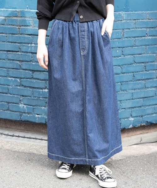 FORK&SPOON（フォークアンドスプーン）の「FORK&SPOON　綿麻デニムスカート（スカート・レディース・ブルー系その他/ワンウォッシュ・1/2）」の9枚目の写真