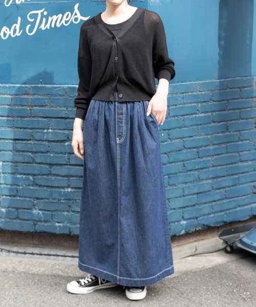 FORK&SPOON（フォークアンドスプーン）の「FORK&SPOON　綿麻デニムスカート（スカート・レディース・ブルー系その他/ワンウォッシュ・1/2）」の15枚目の写真