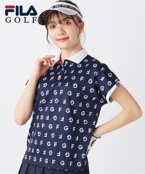 SMILE LAND(スマイルランド)の「FILA GOLF カノコ半袖ポロシャツ(吸汗速乾・接触冷感・UVカット)(ポロシャツ・レディース・ネイビー/ホワイト・5L/4L/3L/6L)」の1枚目の写真