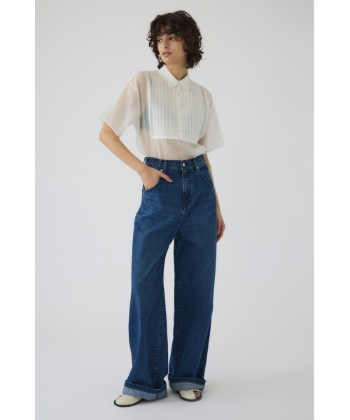 RIM.ARK ブルーグレー トップス　五分丈 サイズ38 Pin-tuck square PO ピンタックスクエアプルオーバー（Tシャツ