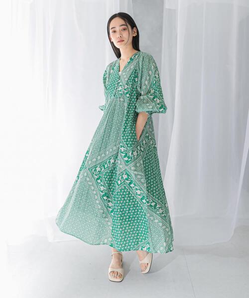 セール】sara mallika COTTON LUREX SCARF PRINT DRESS（ワンピース