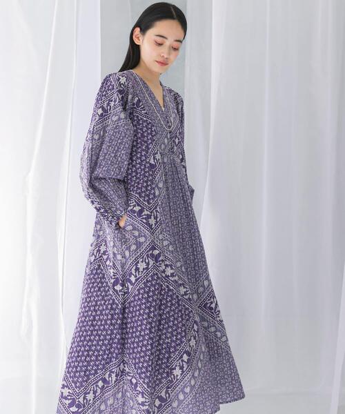 サラマリカ sara mallika Prind dress ワンピース 長袖 ロング 総柄