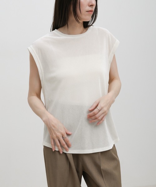 select MOCA(セレクトモカ)の「シアーフロッキーフレンチスリーブトップス(Tシャツ/カットソー・レディース・イエロー/オフホワイト/グレー/ブラック・FREE)」の2枚目の写真