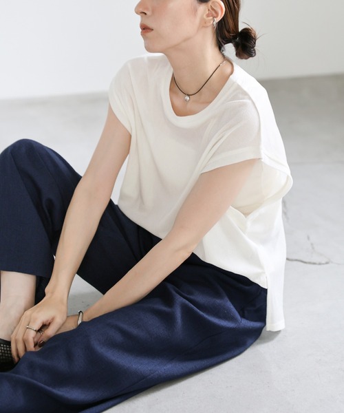 シアーフロッキーフレンチスリーブトップス（Tシャツ/カットソー