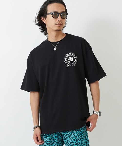 TOMASO ブラック Tシャツ 肩装飾付き セール】【SIDEWAY STANCE】ブラックレターロゴ プリント 半袖T