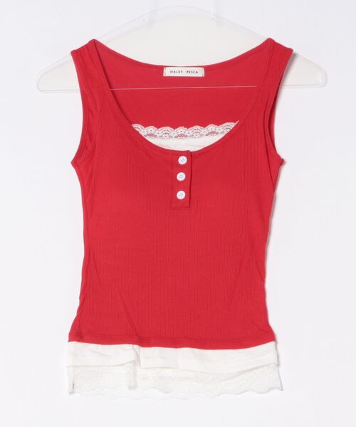 HALEY PESCA（ヘーリーペスカ）の「HALEY PESCA/カップ付き　バイカラー　レイヤードレースタンクトップ（タンクトップ・レディース・ホワイト/ブラック/グレー/レッド・FREE）」の20枚目の写真