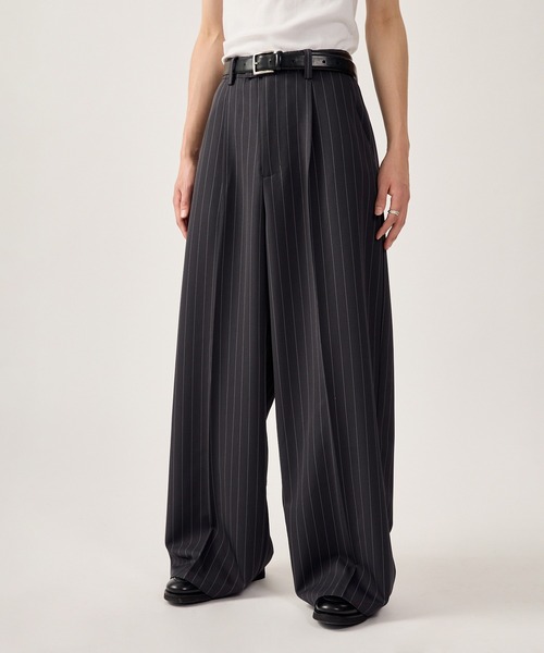CULLNI /24SS/ ストライプタックワイドパンツ STRIPE TUCK WIDE SLACKS／ストライプタックワイドスラックス