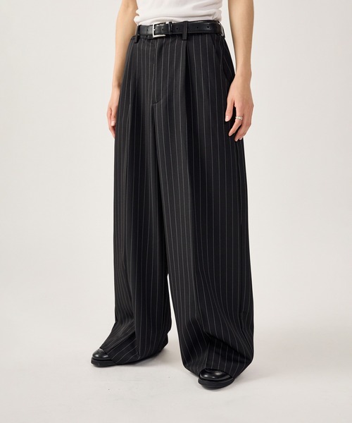 黒 ストライプ ワイドパンツ ストライプワイドパンツ – QLOMONO