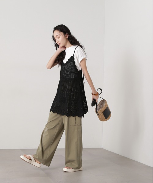 N.（N. Natural Beauty Basic）（エヌエヌナチュラルビューティーベーシック）の「カギアミ風ニットビスチェ（キャミソール・レディース・ブラック/オフホワイト/ダークブラウン・MEDIUM）」の12枚目の写真