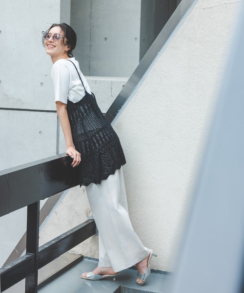 N.（N. Natural Beauty Basic）（エヌエヌナチュラルビューティーベーシック）の「カギアミ風ニットビスチェ（キャミソール・レディース・ブラック/オフホワイト/ダークブラウン・MEDIUM）」の8枚目の写真