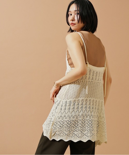 N.（N. Natural Beauty Basic）（エヌエヌナチュラルビューティーベーシック）の「カギアミ風ニットビスチェ（キャミソール・レディース・ブラック/オフホワイト/ダークブラウン・MEDIUM）」の5枚目の写真