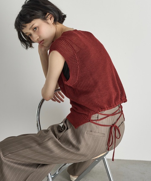 yori ヨリ バックリボンショートスリーブニット レッド 36 yori ヨリ