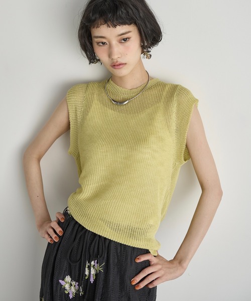 セール】バックリボンヘムフレンチスリーブサマーニットトップス