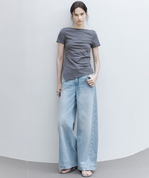 tageechita(タジチタ)の「【tageechita】アシンメトリーギャザー ボートネックTシャツ(Tシャツ/カットソー・レディース・ダークグレー/アッシュブラウン・S/M/L)」の17枚目の写真