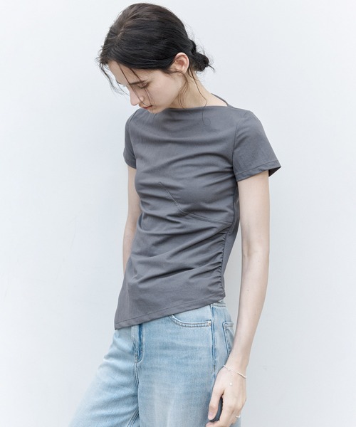 tageechita(タジチタ)の「【tageechita】アシンメトリーギャザー ボートネックTシャツ(Tシャツ/カットソー・レディース・ダークグレー/アッシュブラウン・S/M/L)」の22枚目の写真