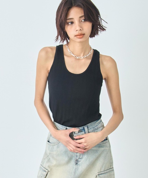ANAP（アナップ）の「リブ タンクトップ（タンクトップ・レディース・ピンク/ライトグレー/ホワイト/ライトブルー/ブラック・FREE）」の2枚目の写真