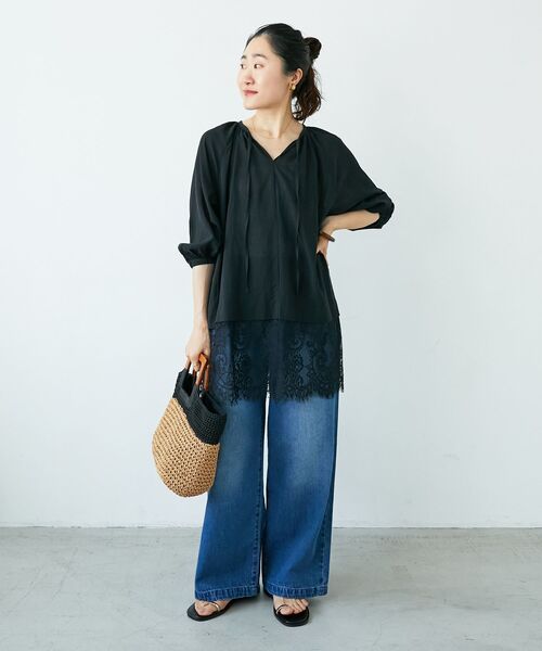 le.coeur blanc(ルクールブラン)の「レースヘムスキッパーブラウス(シャツ/ブラウス・レディース・ブラック/オフホワイト・38)」の8枚目の写真