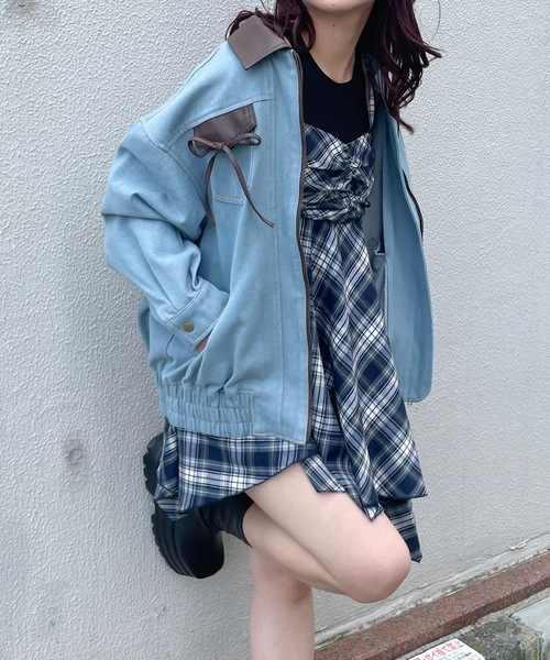 one way（ワンウェイ）の「パイピングリボンジャケット（ブルゾン・レディース・ネイビー/ブラウン/ブルー・FREE）」の3枚目の写真