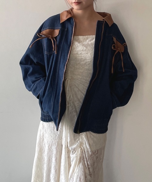 one way（ワンウェイ）の「パイピングリボンジャケット（ブルゾン・レディース・ネイビー/ブラウン/ブルー・FREE）」の14枚目の写真