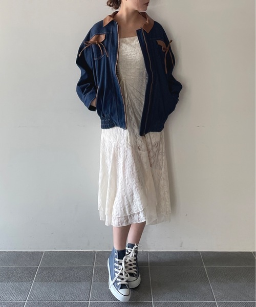 one way（ワンウェイ）の「パイピングリボンジャケット（ブルゾン・レディース・ネイビー/ブラウン/ブルー・FREE）」の5枚目の写真