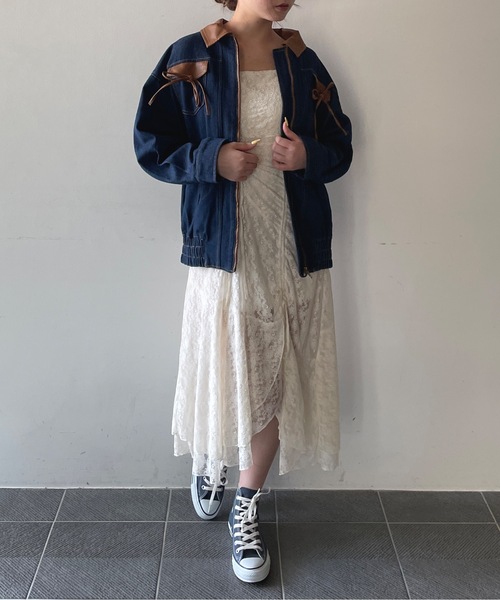 one way（ワンウェイ）の「パイピングリボンジャケット（ブルゾン・レディース・ネイビー/ブラウン/ブルー・FREE）」の7枚目の写真