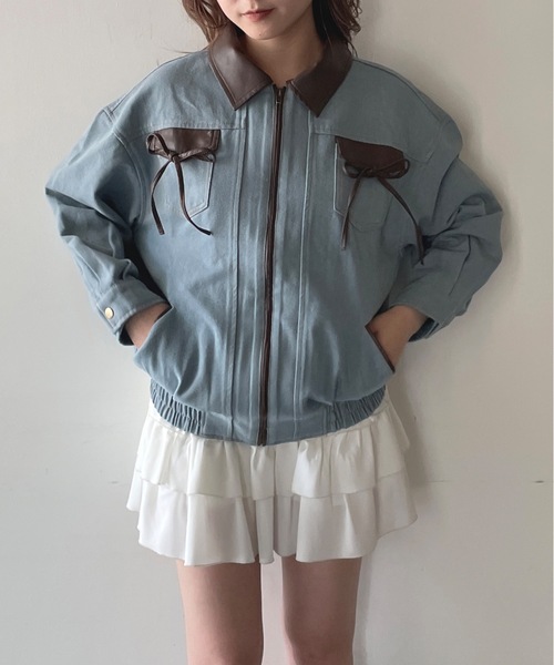 one way（ワンウェイ）の「パイピングリボンジャケット（ブルゾン・レディース・ネイビー/ブラウン/ブルー・FREE）」の8枚目の写真