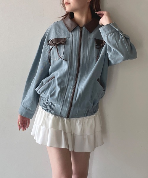 one way（ワンウェイ）の「パイピングリボンジャケット（ブルゾン・レディース・ネイビー/ブラウン/ブルー・FREE）」の10枚目の写真