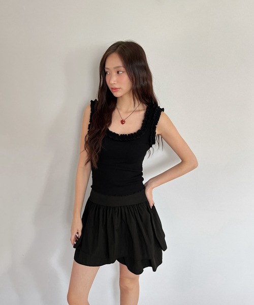 by muni:r（バイ ムニール）の「フリルスクエアタンクトップ（キャミソール・レディース・アイボリー/グレー/ブラック・FREE）」の15枚目の写真