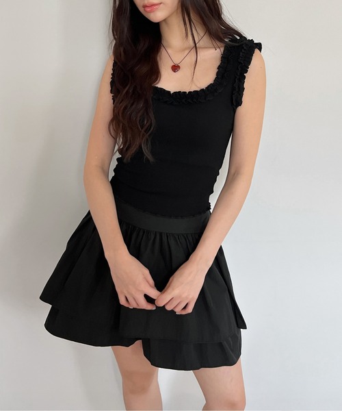 by muni:r（バイ ムニール）の「フリルスクエアタンクトップ（キャミソール・レディース・アイボリー/グレー/ブラック・FREE）」の16枚目の写真