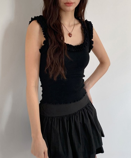 by muni:r（バイ ムニール）の「フリルスクエアタンクトップ（キャミソール・レディース・アイボリー/グレー/ブラック・FREE）」の17枚目の写真