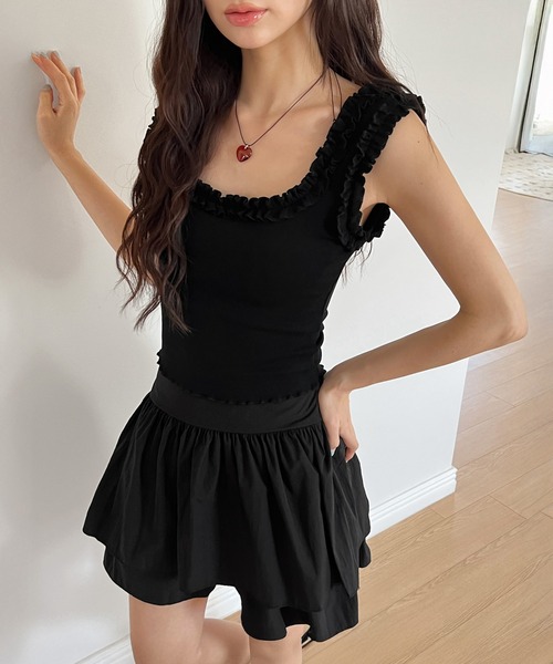 by muni:r（バイ ムニール）の「フリルスクエアタンクトップ（キャミソール・レディース・アイボリー/グレー/ブラック・FREE）」の20枚目の写真