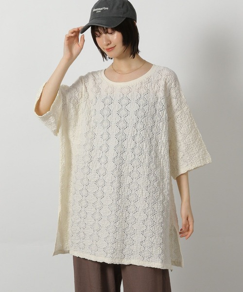 LAKOLE(ラコレ)の「カットレースプルオーバー半袖 / 579053(Tシャツ/カットソー・レディース・イエロー/ブラック/アイボリー・FREE)」の1枚目の写真