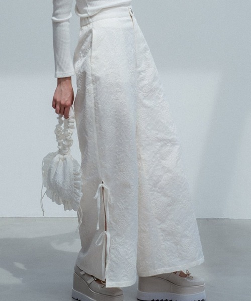 HONEY MI HONEY（ハニーミーハニー）の「side ribbon jacquard pants（その他パンツ・レディース・ベージュ/ブラック/オフホワイト・FREE）」の2枚目の写真