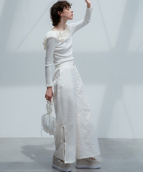 HONEY MI HONEY（ハニーミーハニー）の「side ribbon jacquard pants（その他パンツ・レディース・ベージュ/ブラック/オフホワイト・FREE）」の4枚目の写真