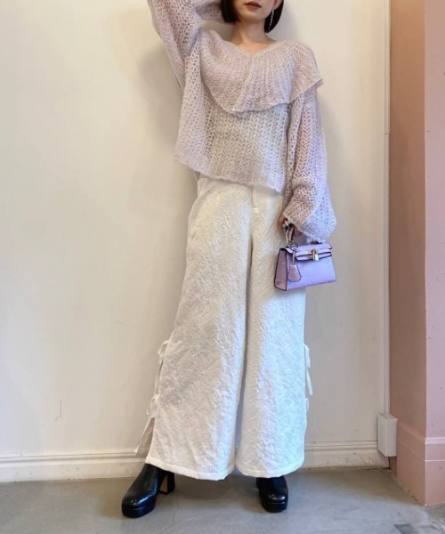 HONEY MI HONEY（ハニーミーハニー）の「side ribbon jacquard pants（その他パンツ・レディース・ベージュ/ブラック/オフホワイト・FREE）」の8枚目の写真