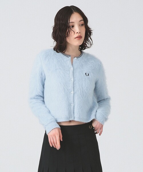 FRED PERRY リブ編みカーディガン UK 10 FRED PERRY｜リブ レイヤードカラー ニット カーディガン