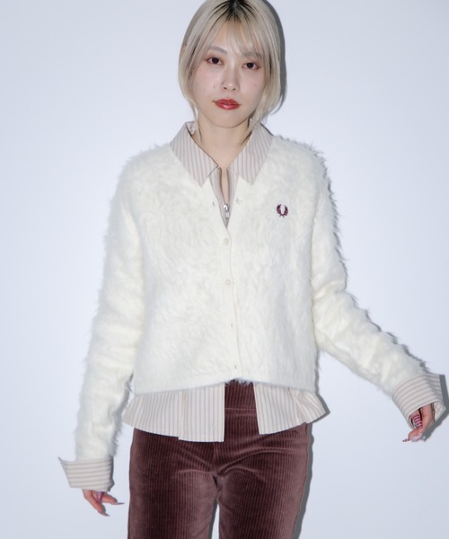 別注】FRED PERRY / Fluffy Crewneck Knit Cardigan [手洗い可