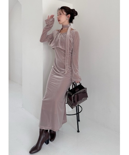 FRAY I.D（フレイアイディー）の「シアーベロアカーデ&キャミワンピース（ワンピース・レディース・ブラック/ピンクベージュ/ブルー・0/1）」の3枚目の写真