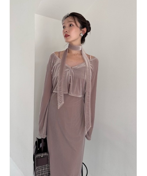 FRAY I.D（フレイアイディー）の「シアーベロアカーデ&キャミワンピース（ワンピース・レディース・ブラック/ピンクベージュ/ブルー・0/1）」の6枚目の写真