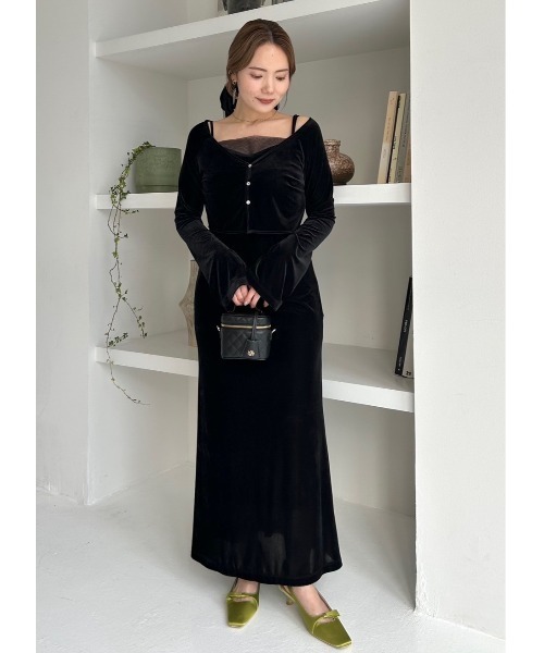 FRAY I.D（フレイアイディー）の「シアーベロアカーデ&キャミワンピース（ワンピース・レディース・ブラック/ピンクベージュ/ブルー・0/1）」の9枚目の写真