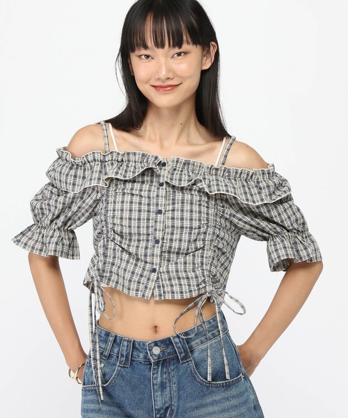 3.3 Field Trip （3.3フィールドトリップ）の「3.3 Field Trip／チェックオフショルブラウス（シャツ/ブラウス・レディース・ネイビー/レッド・FREE）」の17枚目の写真