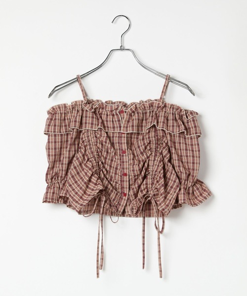 3.3 Field Trip （3.3フィールドトリップ）の「3.3 Field Trip／チェックオフショルブラウス（シャツ/ブラウス・レディース・ネイビー/レッド・FREE）」の16枚目の写真