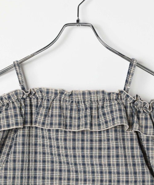 3.3 Field Trip （3.3フィールドトリップ）の「3.3 Field Trip／チェックオフショルブラウス（シャツ/ブラウス・レディース・ネイビー/レッド・FREE）」の10枚目の写真