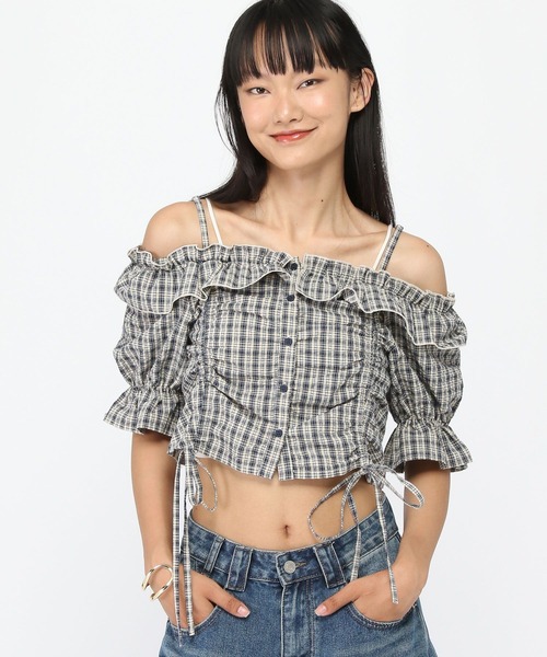 3.3 Field Trip （3.3フィールドトリップ）の「3.3 Field Trip／チェックオフショルブラウス（シャツ/ブラウス・レディース・ネイビー/レッド・FREE）」の18枚目の写真