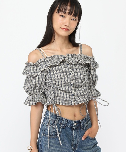 3.3 Field Trip （3.3フィールドトリップ）の「3.3 Field Trip／チェックオフショルブラウス（シャツ/ブラウス・レディース・ネイビー/レッド・FREE）」の22枚目の写真