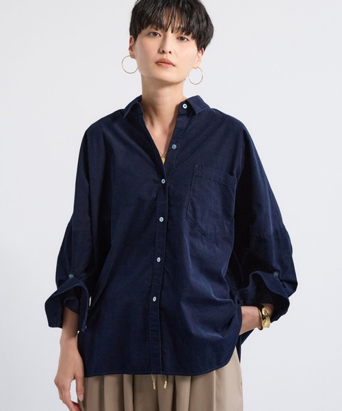 BARNYARDSTORM（バンヤードストーム）の「BARNYARDSTORM / ワイドシルエットコーデュロイシャツ / マシンウォッシャブル【WEB限定カラー】【「BABALOG」チャンネルご紹介アイテム】（シャツ/ブラウス・レディース・ベージュ/ネイビー/ブラウン/ピンク・S/M）」の3枚目の写真