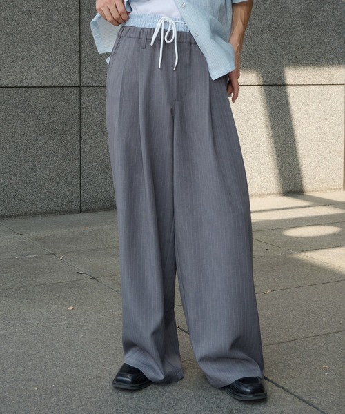 Perushu（ペルーシュ）の「ダブルウエストピンストライプスラックス（スラックス・メンズ・グレー/ブラック・SMALL/MEDIUM/LARGE）」の2枚目の写真