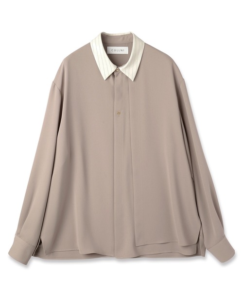 Stripe Collar Double Cloth Asymmetrical Layered Shirt