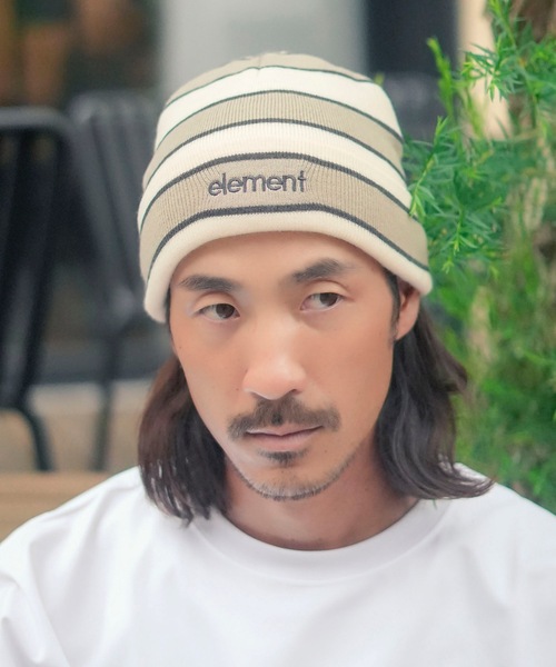 ELEMENT(エレメント)の「ELEMENT メンズ MID LOWCASE BEANIE S ビーニー 【2025年秋冬モデル】/エレメントボーダー柄ニット帽・ビーニー(ニットキャップ/ビーニー・メンズ・ブラウン系その他/ベージュ系その他・FREE)」の1枚目の写真