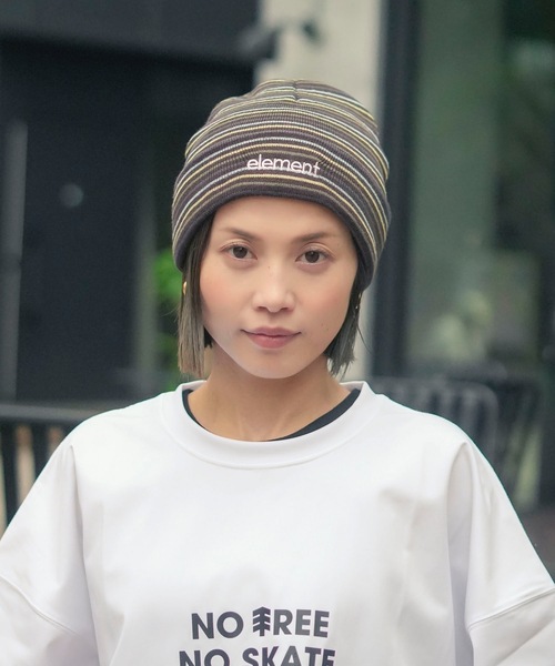 ELEMENT(エレメント)の「ELEMENT メンズ MID LOWCASE BEANIE S ビーニー 【2025年秋冬モデル】/エレメントボーダー柄ニット帽・ビーニー(ニットキャップ/ビーニー・メンズ・ブラウン系その他/ベージュ系その他・FREE)」の3枚目の写真